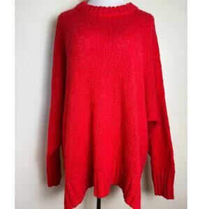 Aerie Red Alpaca Wool Blend Sweater Sz Large Oversized Crew Neck Chunky Boxy